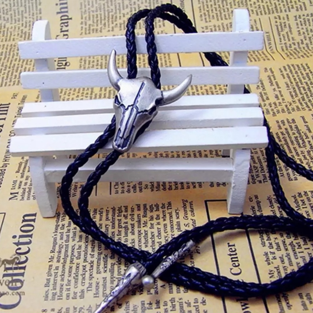 Skull Western Bolo Tie Hat Necklace Accessory